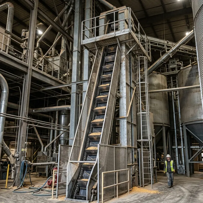 Sistema de Nórea — elevador de canecas para transporte vertical